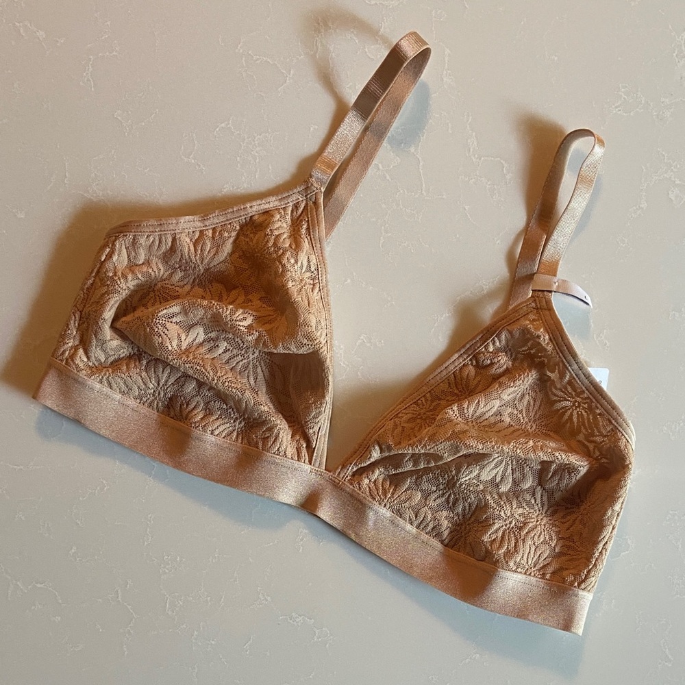 Gap Body Lined Bralette in Beige / Nude Floral Mesh - size L